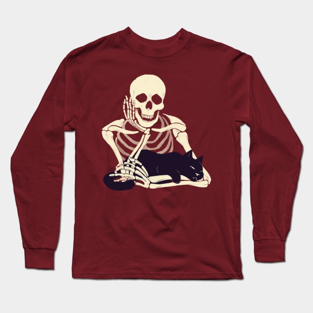 Cat and Skeleton Long Sleeve T-Shirt by SarahWrightArt